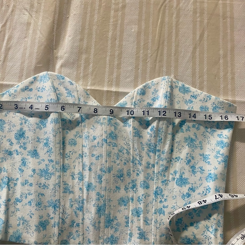 Zara Blue Floral corset Cottage core style top cropped - Picture 6 of 7